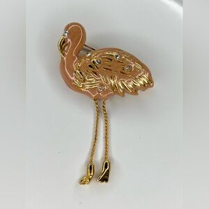 Vintage Danecraft Pink Flamingo Brooch Pin with Gold Accents